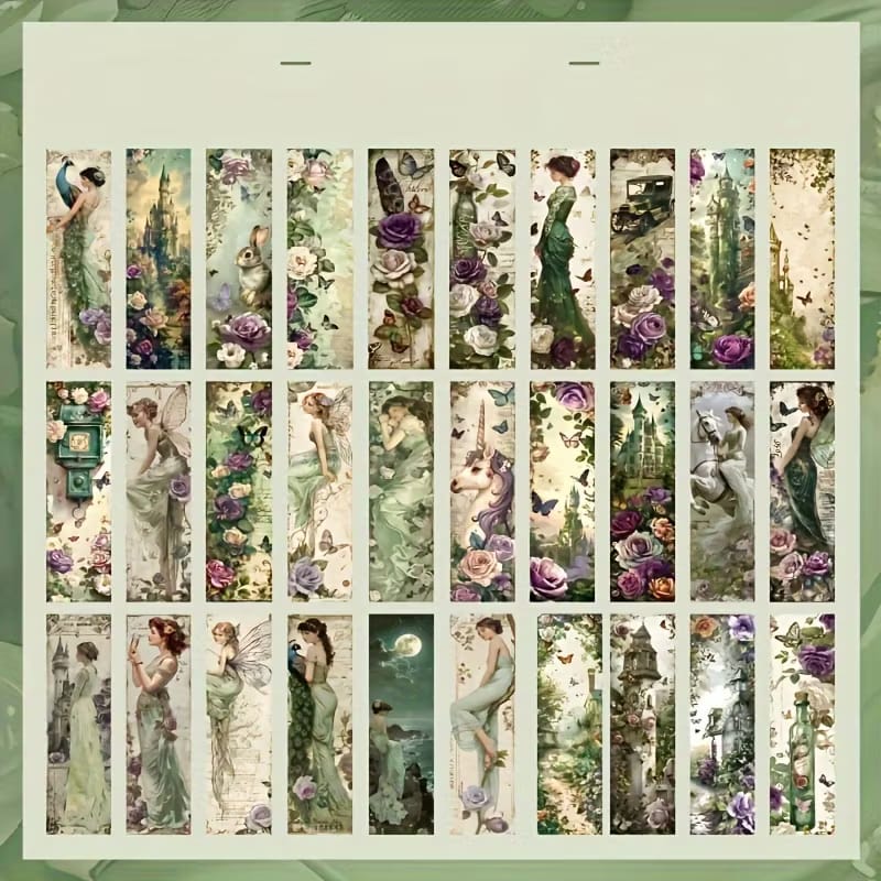 Deep Forest Green Shadow Floral Series - Bookmark Set Of 30