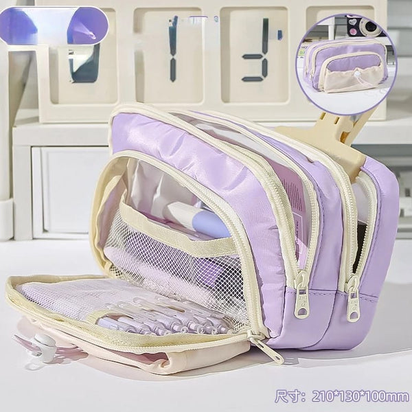 Light Purple Large Capacity - 3 Zip Pouch