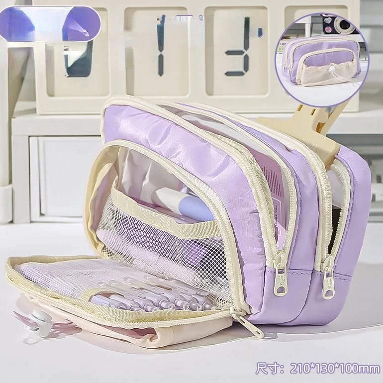 Light Purple Large Capacity - 3 Zip Pouch