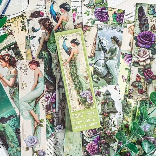 Deep Forest Green Shadow Floral Series - Bookmark Set Of 30