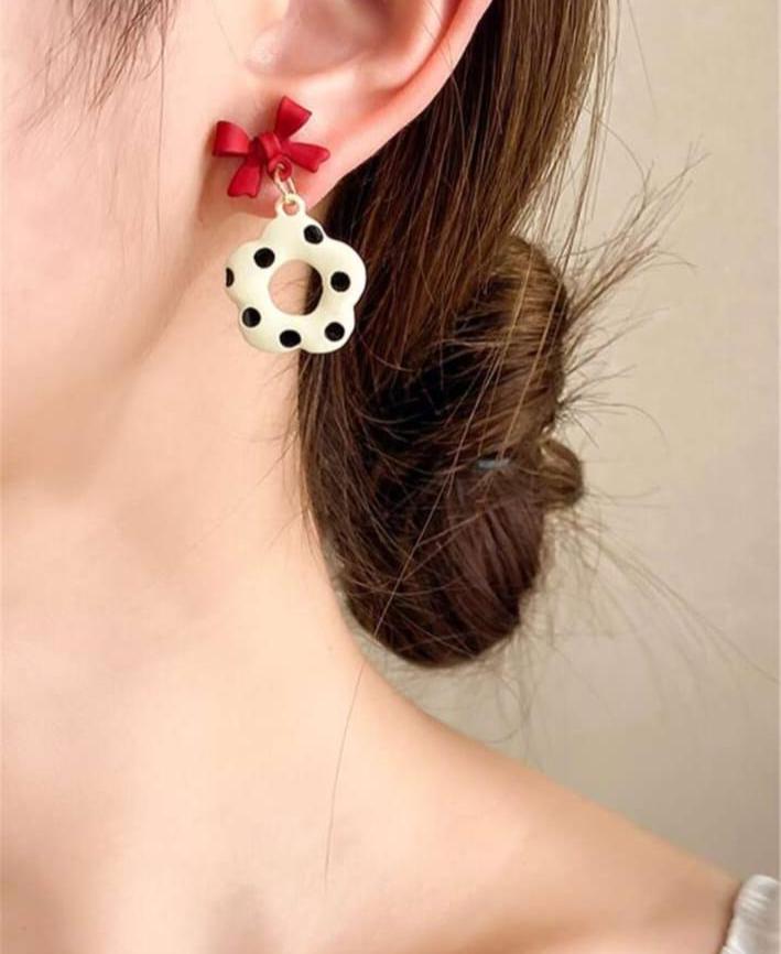 Polka Flower & Bow - Earrings