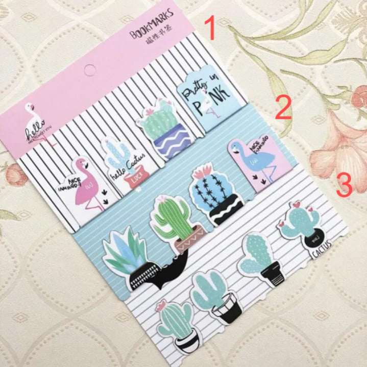 Tropical Flamingo & Cactus  Magnetic - Bookmark Set Of 4