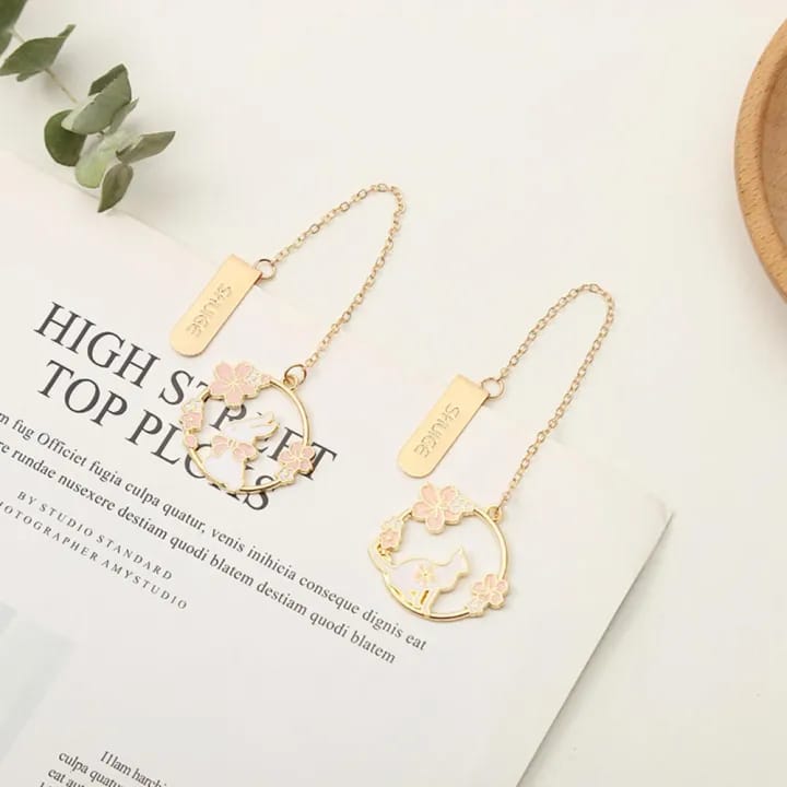 Sakura Flower &amp; Animals Gold Foil - Dangling  Bookmark