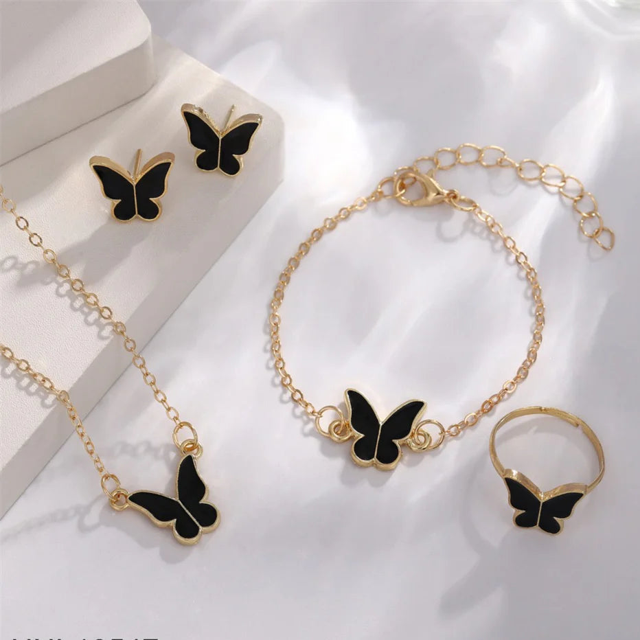 Black Butterfly Gold  - Jewelry Set Of 4