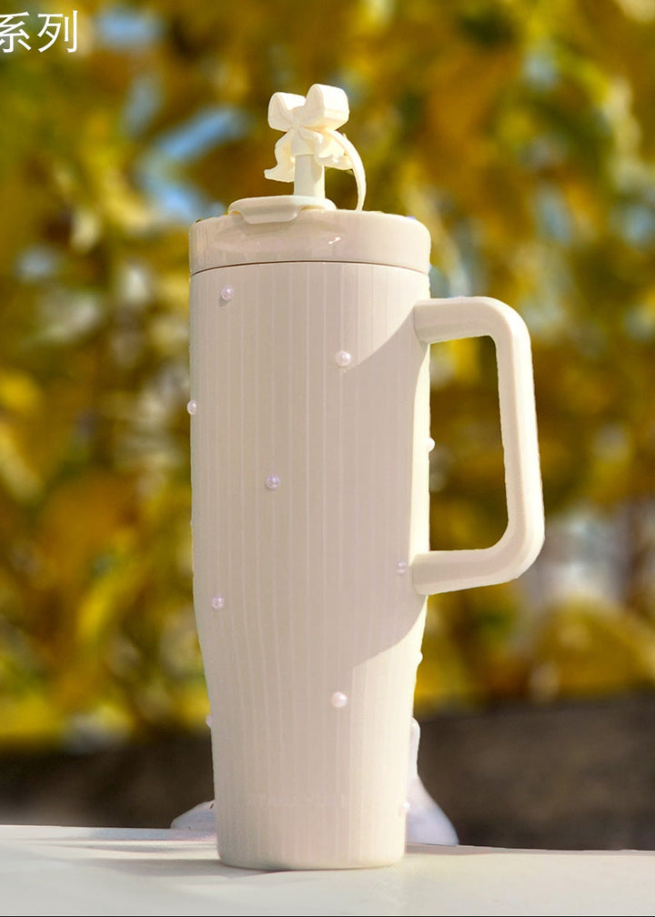 Fancy Bow White Lined Tumbler Cup - Water Bottle / Sipper Cup – BLINGSPOT