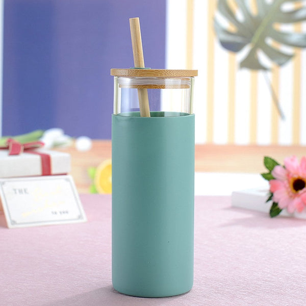 Colored Green Tumbler Glass - Water Bottle / Sipper Cup