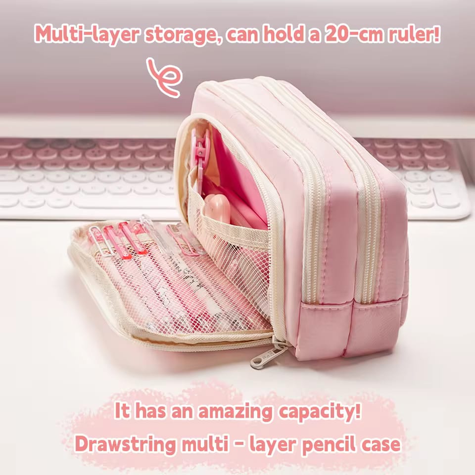 Pink  Large Capacity - 3 Zip Pouch