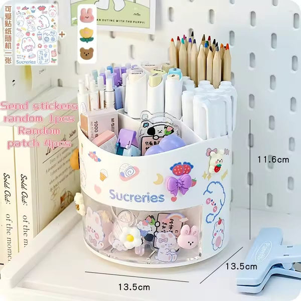 Rotary White  - Stationery Organizer & Makeup Brushes Holder