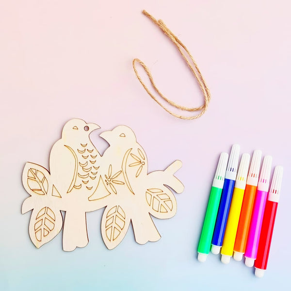 Wood Craft Love Birds - Marker Painting