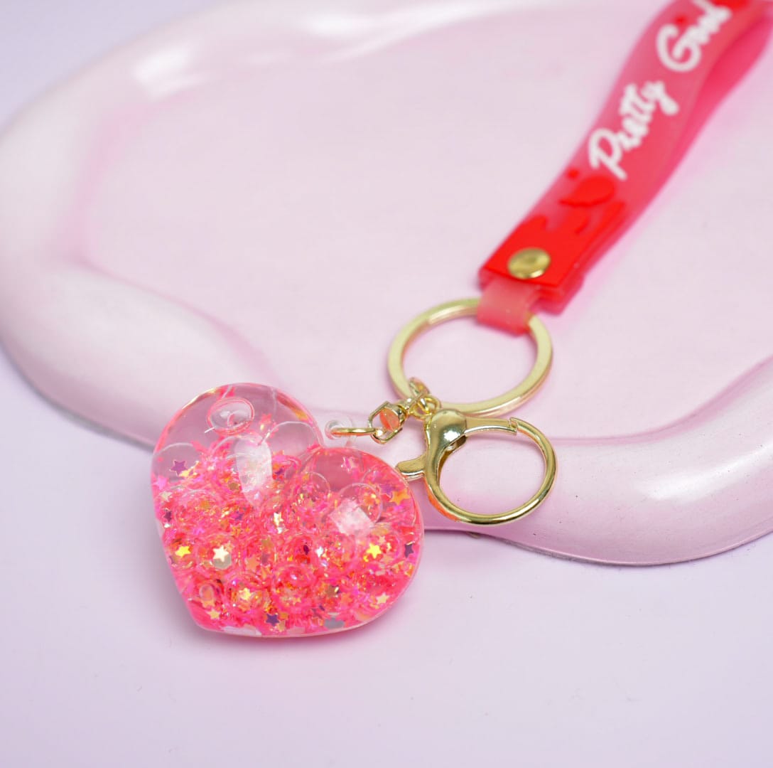 Heart Glitter Water - Gold  Key Ring