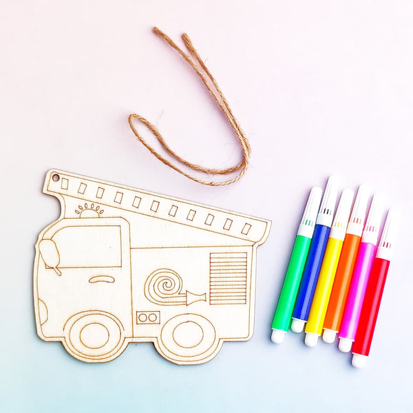 Wood Craft Rescue Truck - Marker Painting