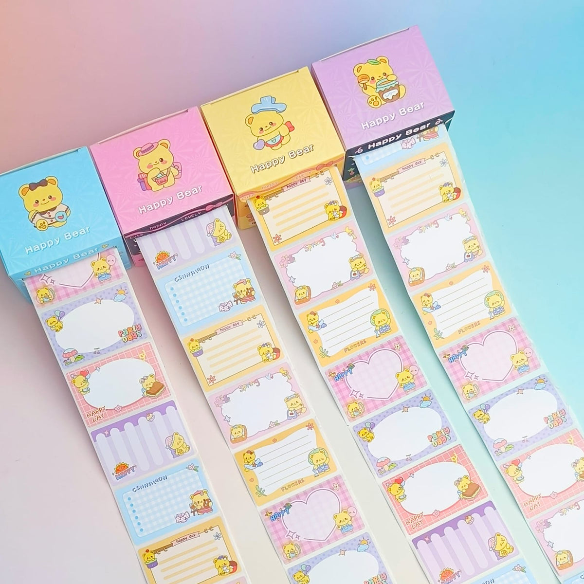 Happy Bear   Post It Notes  - Sticker Roll Box