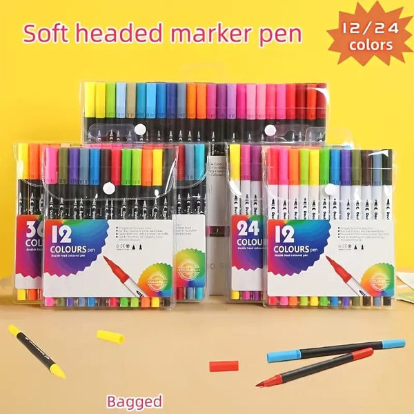 Soft Head Double Tip ( 2in 1 ) Markers Set Of 12 / 24 / 36
