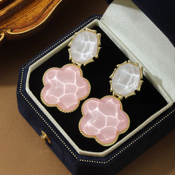Pink Flower Stone - Earring