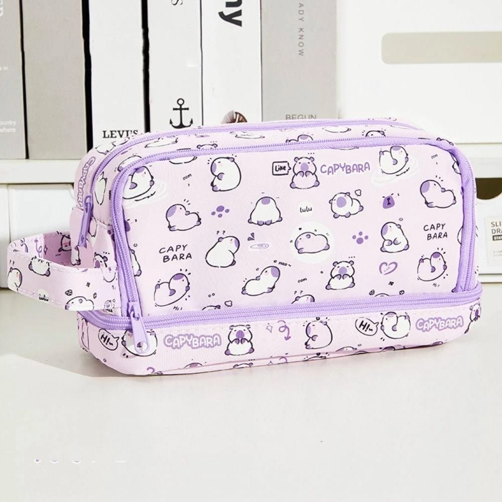 Kawai Animal Stationery Organizer Purple - Zipper Pouch