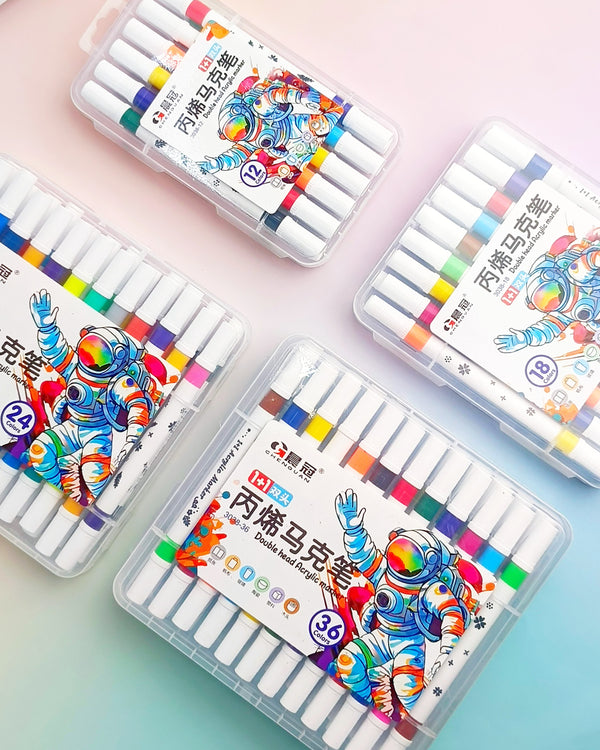 Artist Dual Acrylic Markers 2 in 1 - Set Of 12 / 18 / 24 / 36