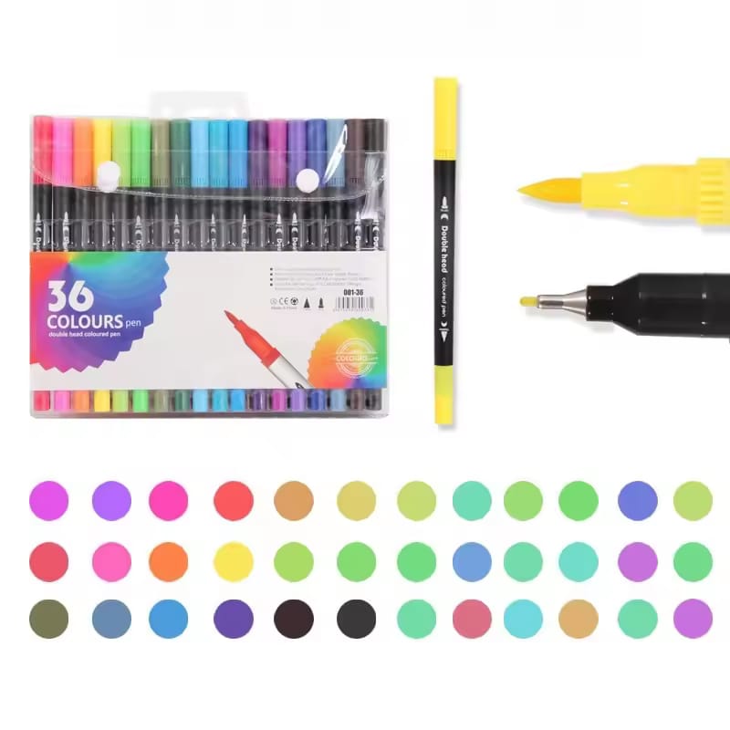 Soft Head Double Tip ( 2in 1 ) Markers Set Of 12 / 24 / 36