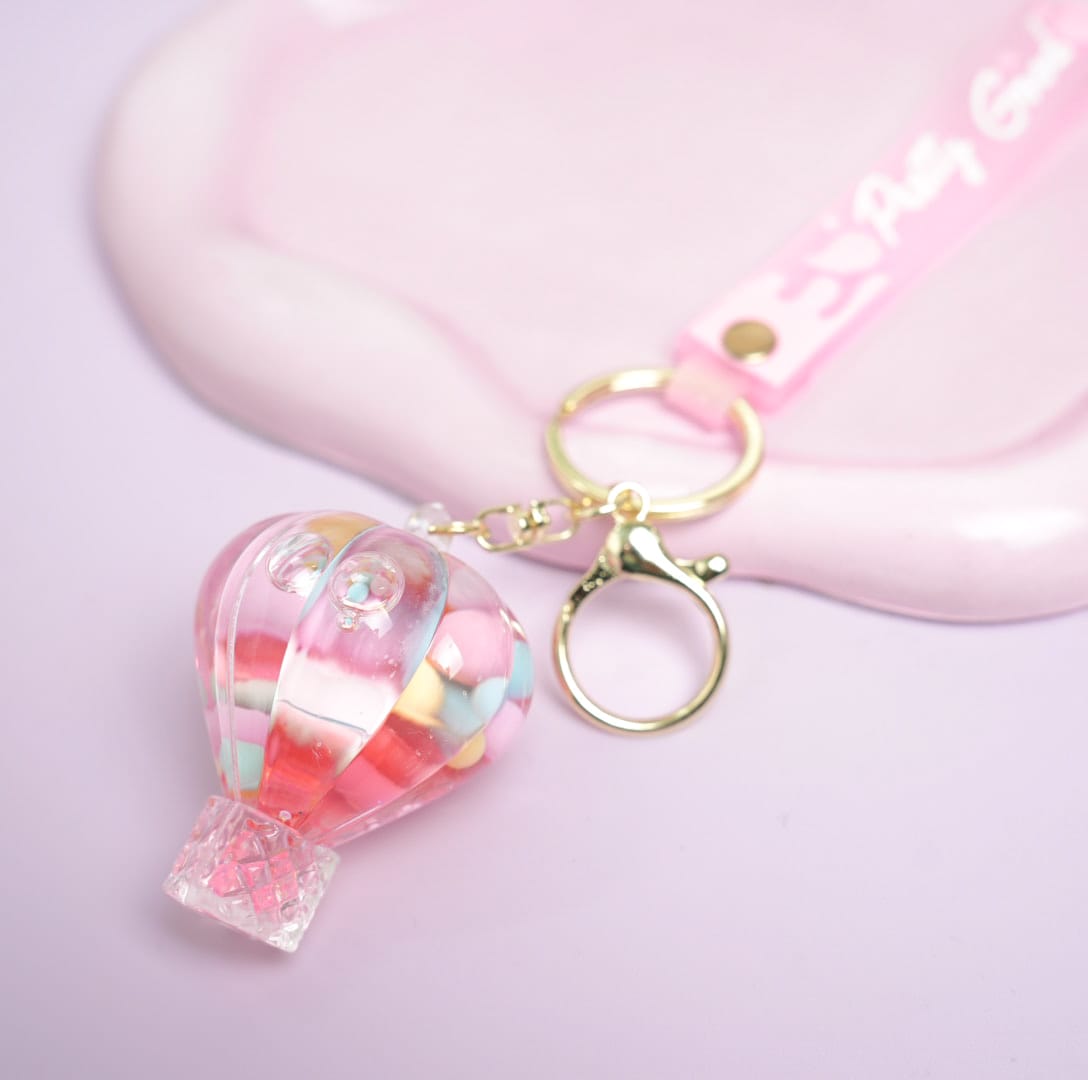 Hot Air Balloon  Glitter Water - Gold  Key Ring