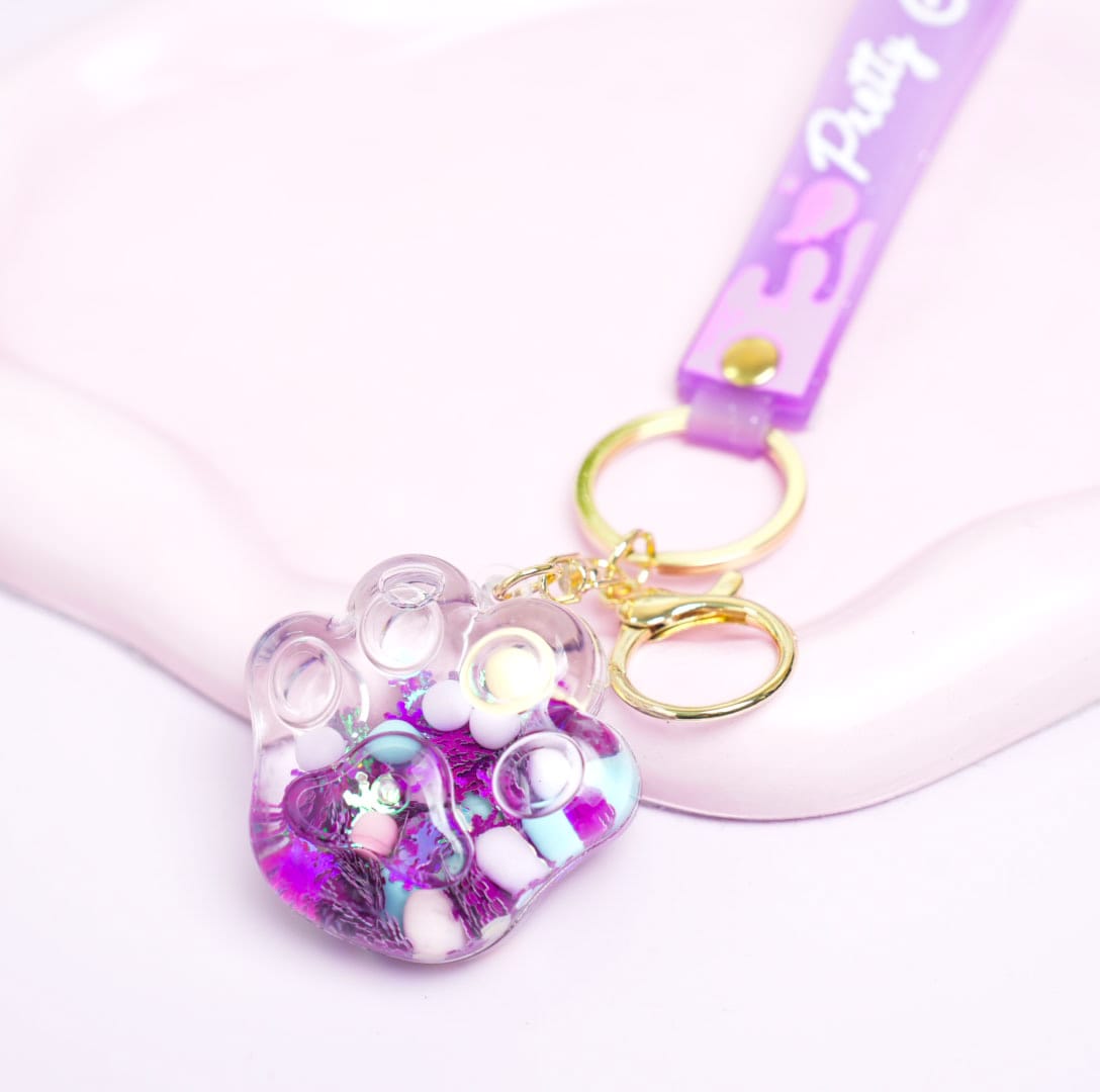 Paw Glitter Water - Gold  Key Ring