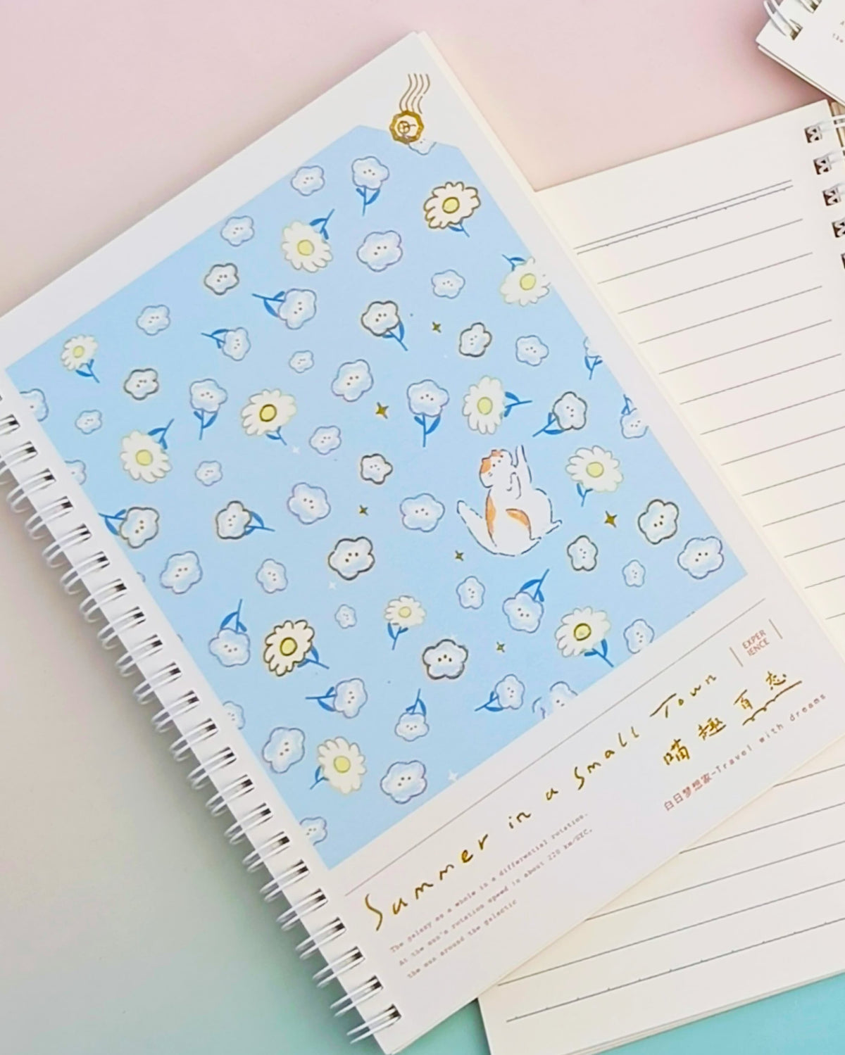 Travel With Dream Cute Cat Spiral Notebook / Journal ( 65 Lined Pages )
