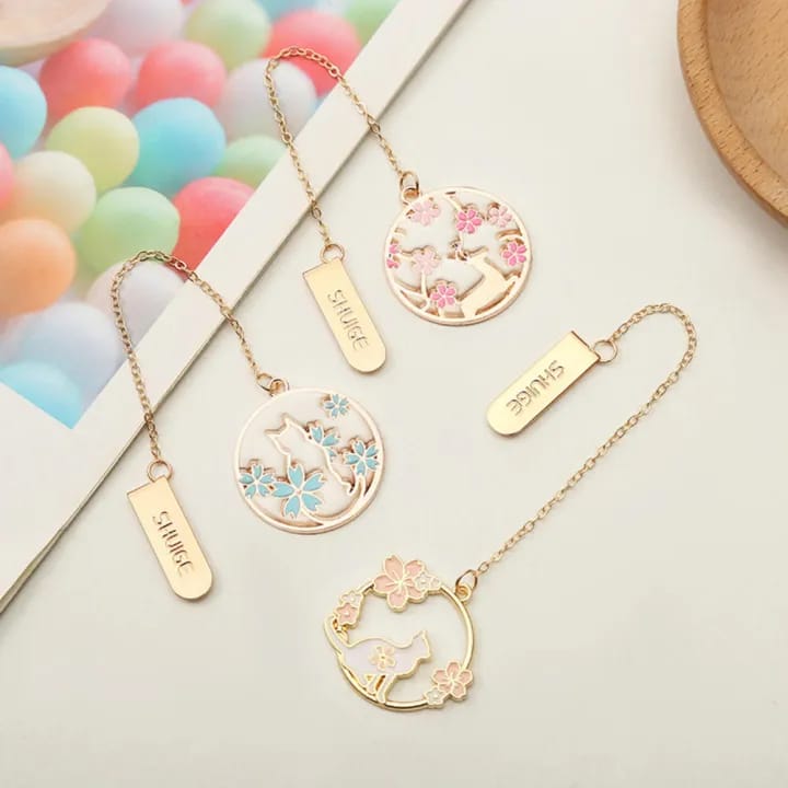 Sakura Flower &amp; Animals Gold Foil - Dangling  Bookmark