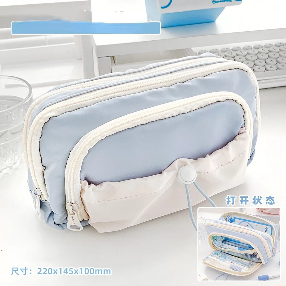 Blue Large Capacity - 3 Zip Pouch