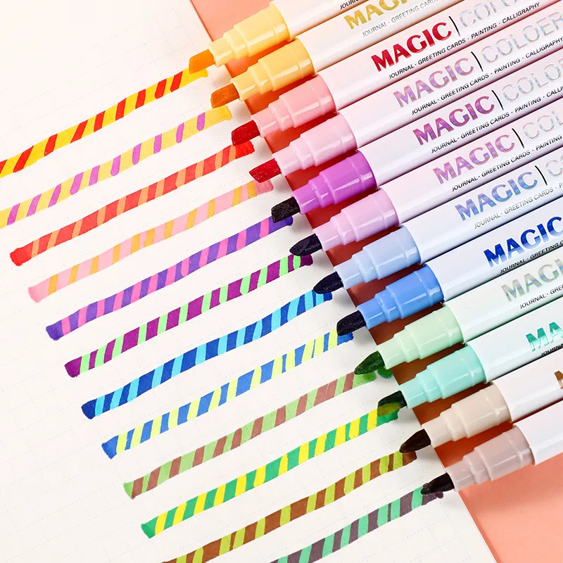 Double Head Magic Color Changing Fluorescent Highlighter Marker Set Of 6