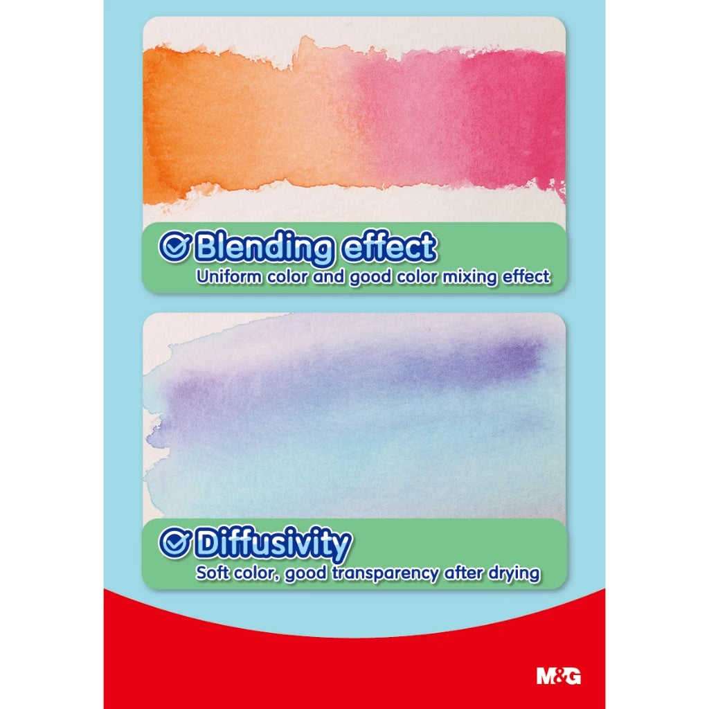 M&amp;G Watercolor Blocks With Palette And Brush - Set of 12+2 / 24+2 / 36+2