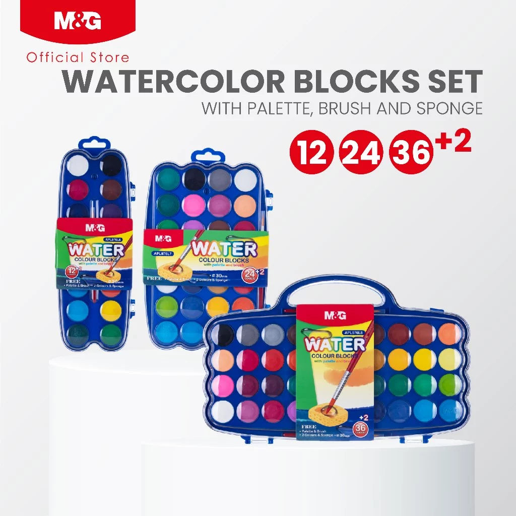 M&amp;G Watercolor Blocks With Palette And Brush - Set of 12+2 / 24+2 / 36+2