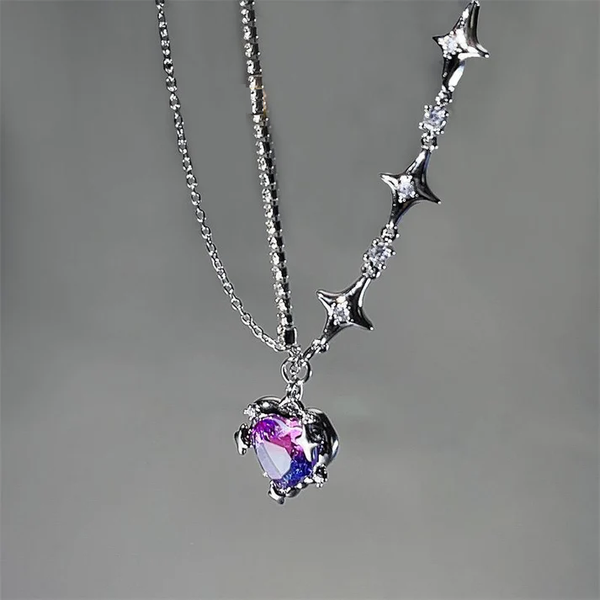 Crystal Heart Sparkle Chain Silver - Necklace