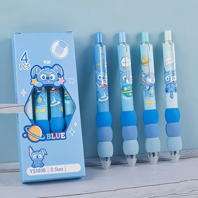 Planet Animal Blue Soft Grip - Press Gel Pen Set of 4