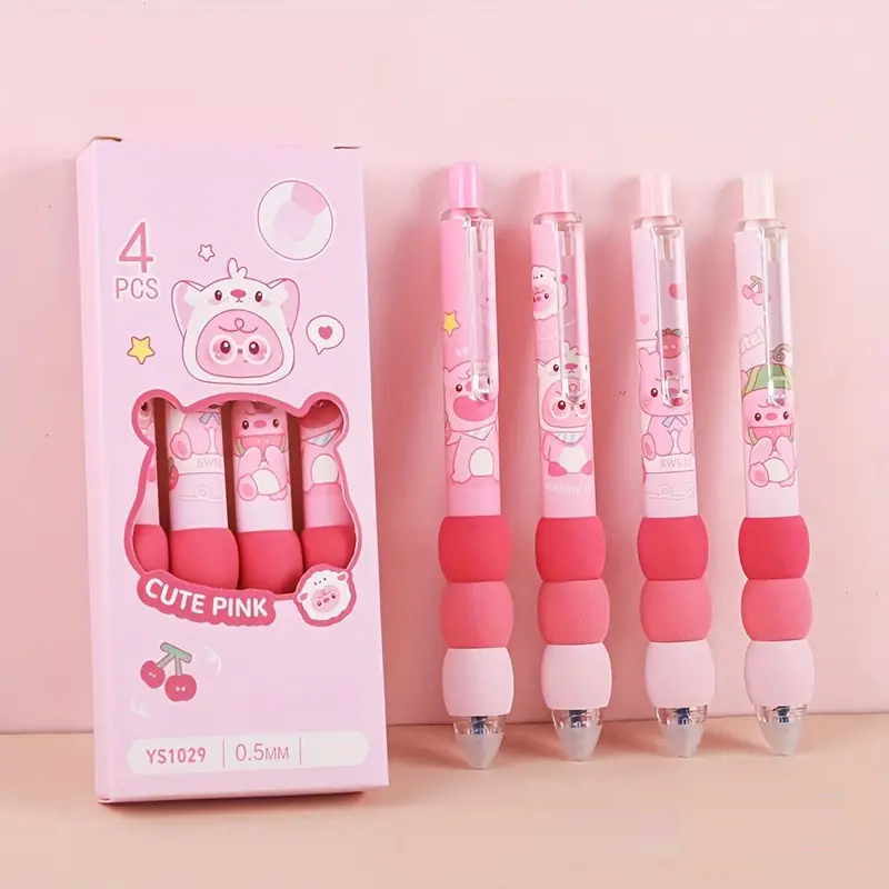 Cute Pink Soft Grip - Press Gel Pen Set of 4