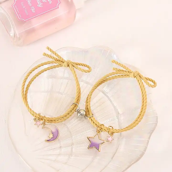 Moon & Star Magnetic Yellow Bracelet Set Of 2