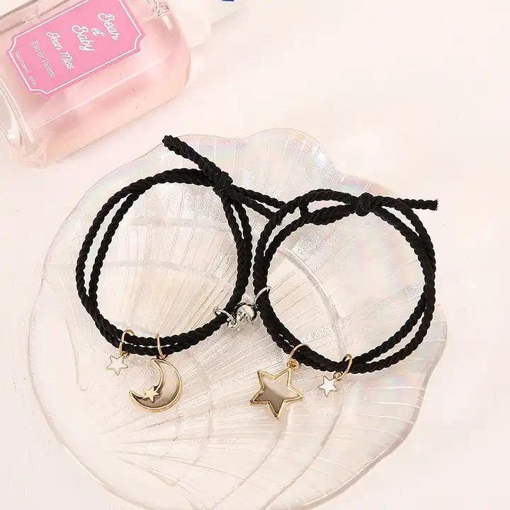 Moon & Star Magnetic Black Bracelet Set Of 2