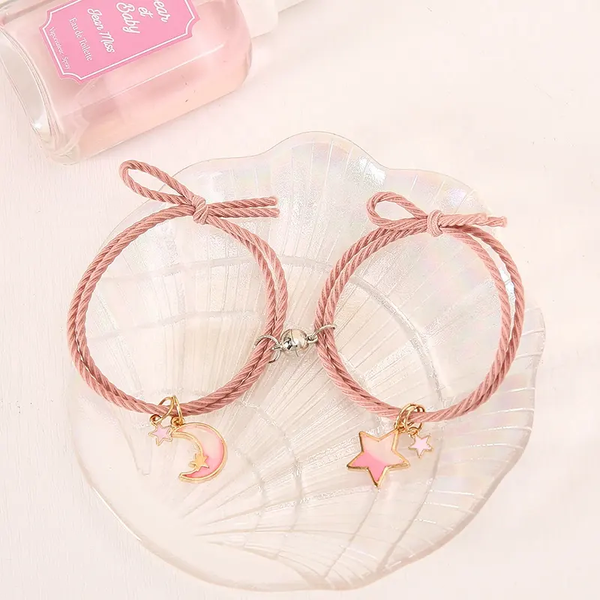 Moon & Star Magnetic Pink Bracelet Set Of 2