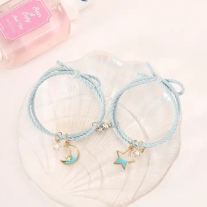 Moon &amp; Star Magnetic Blue Bracelet Set Of 2
