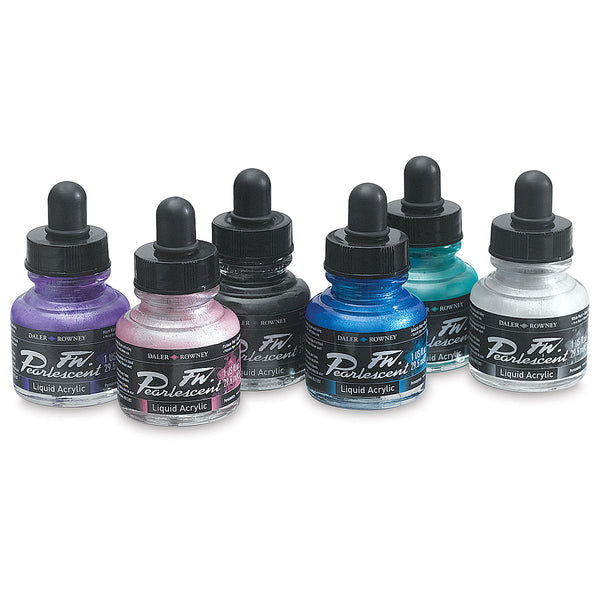 Daler Rowney FW Pearlescent Liquid Acrylic Inks Set of 6 – 30ml