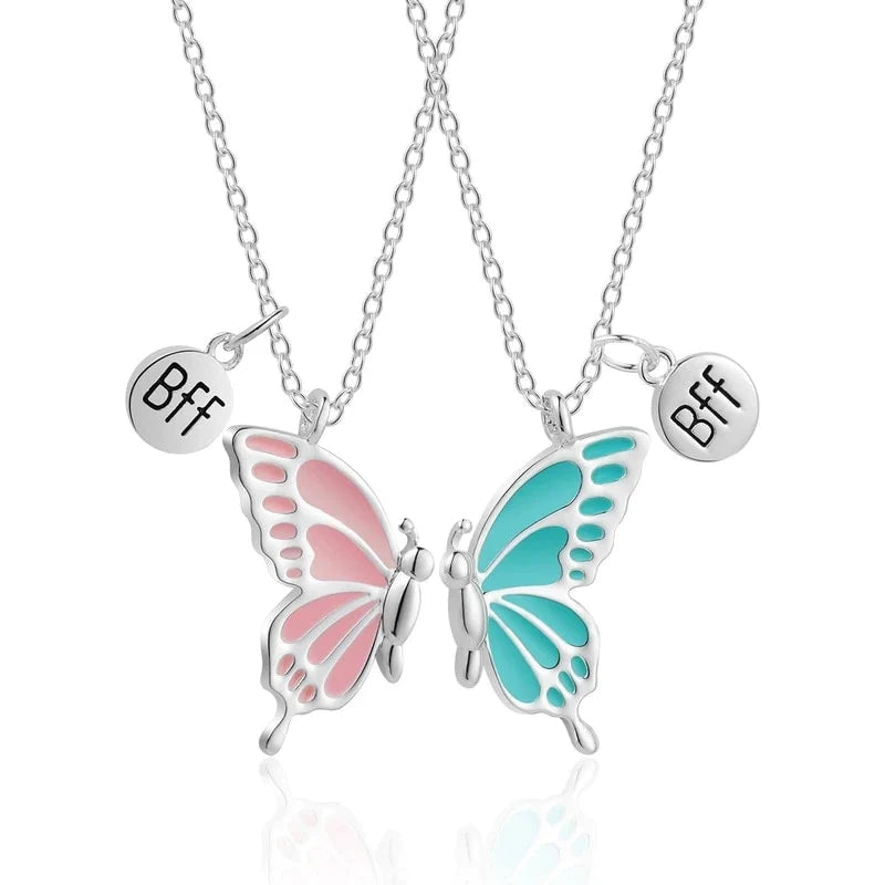 Pink & Blue Butterfly - Necklace (  BFF ) Set Of 2