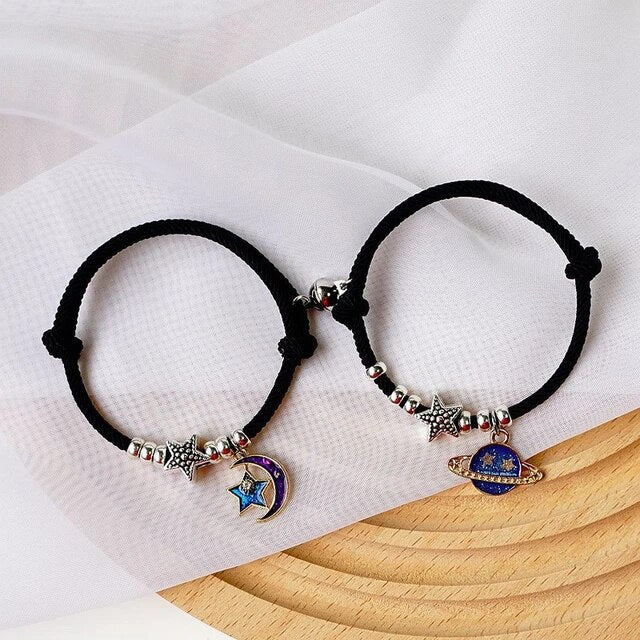 Moon & Planet Black Bracelet Set Of 2 - Style 2