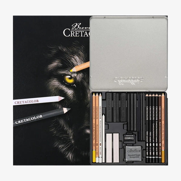 Cretacolor Black & White Charcoal Wolf Drawing Set 25