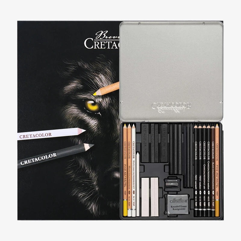 Cretacolor Black &amp; White Charcoal Wolf Drawing Set 25