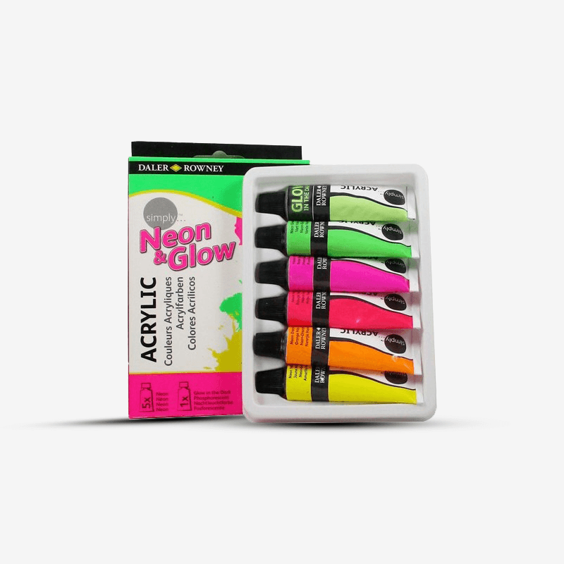 Daler Rowney - Simply Neon + glow in the dark set 6x12ml