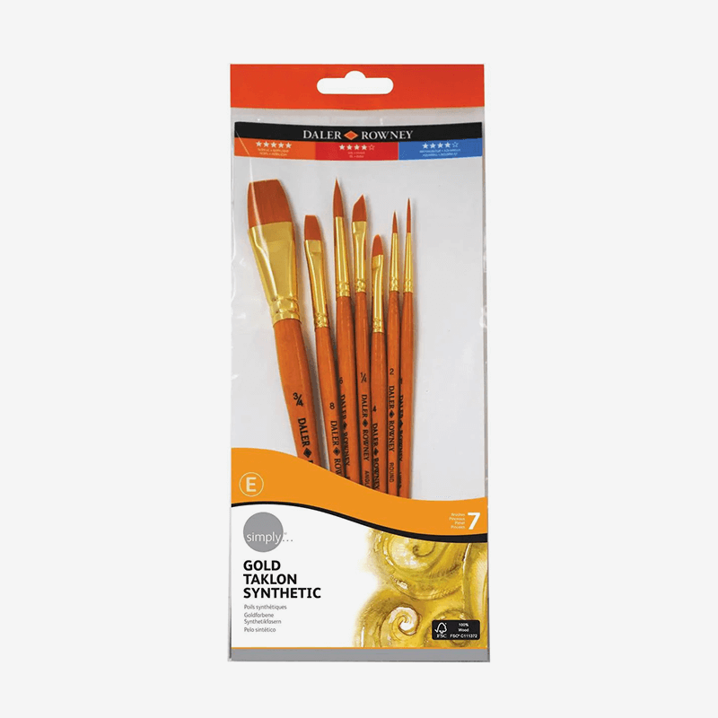 Daler Rowney Simply Gold Taklon Synthetic Hair Brush Set of 7