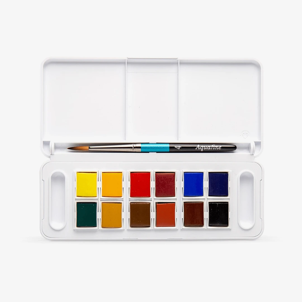 Daler Rowney - Aqua Fine 24 Half Pan Travel tin with brush 2 pallete