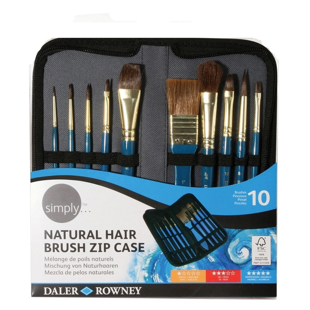 Daler Rowney Simply Natural Hair Brush Set With Zip Case Natural