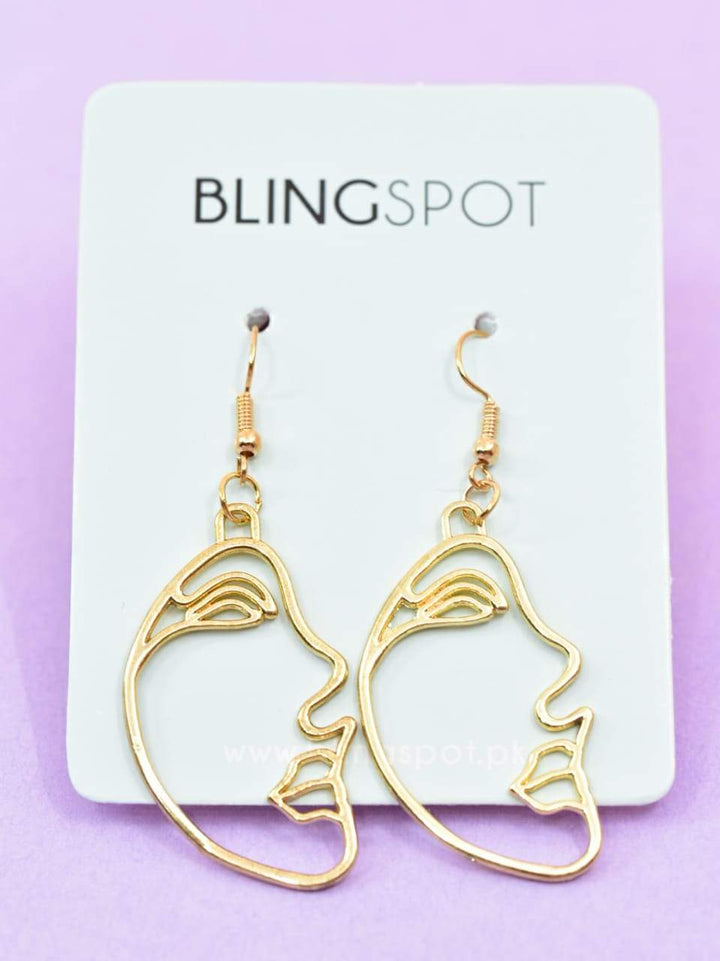 Gold Abstract Face 1 - Earrings 