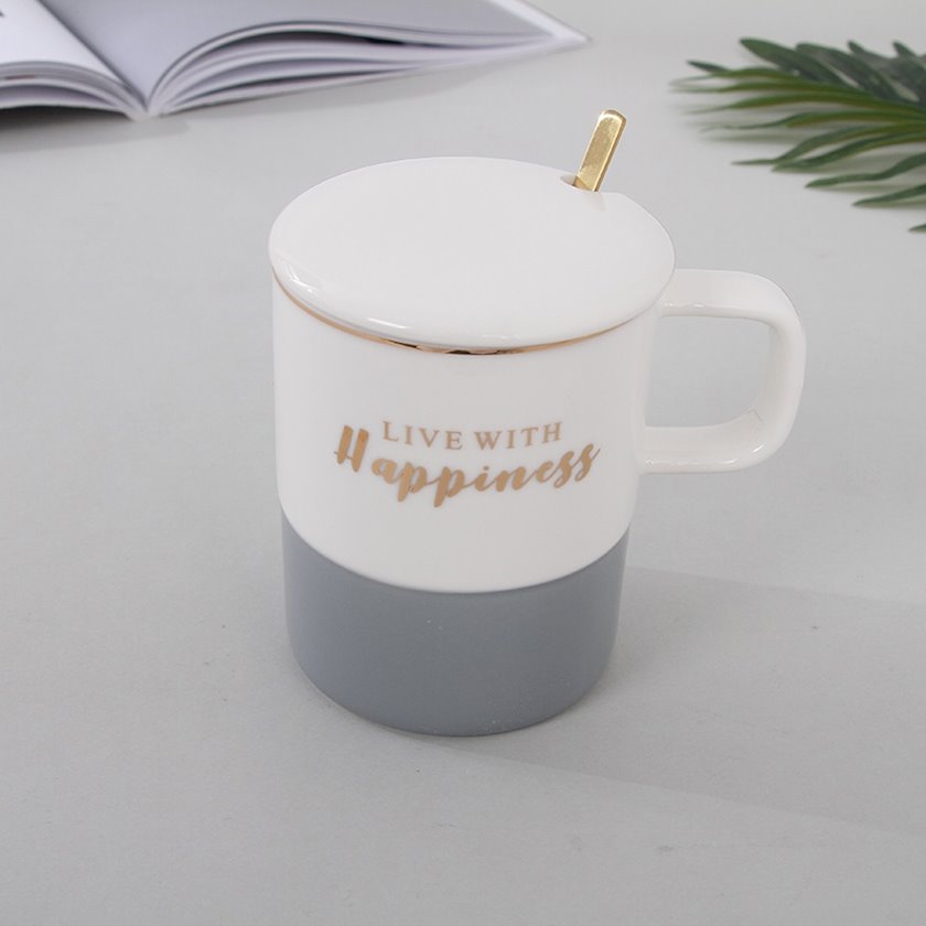 Live With Happiness Gold Foil  - Ceramic Mug