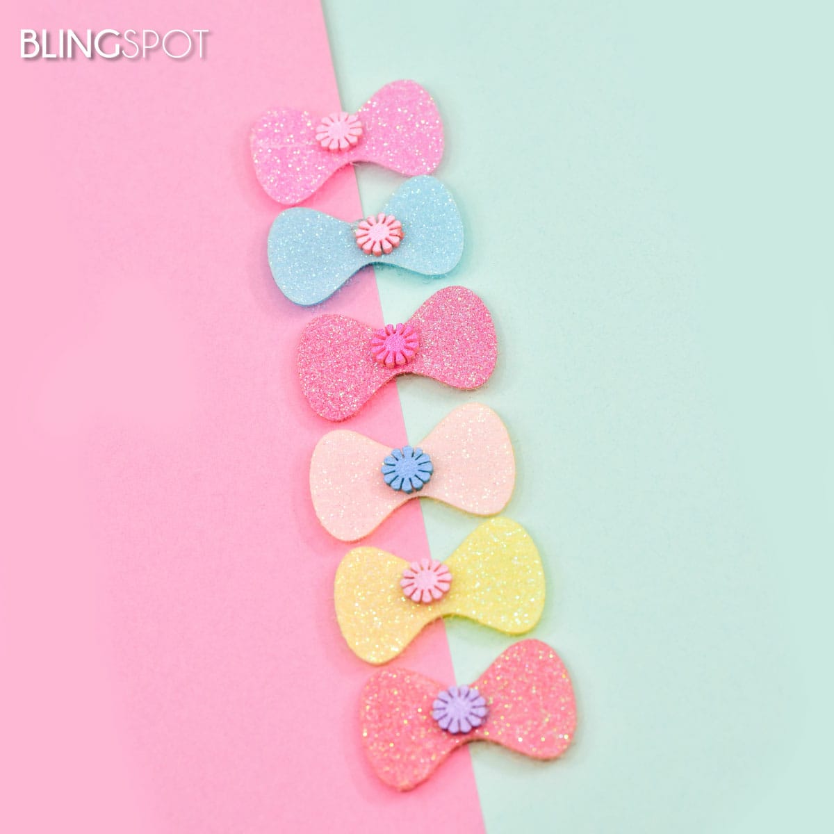 Glittery Flower &amp; Bow - Hair Stick Ons