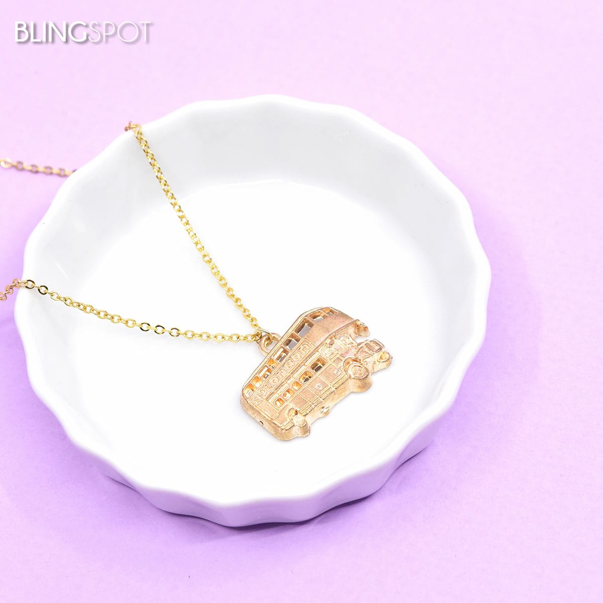 Double Decker Gold Bus - Necklace