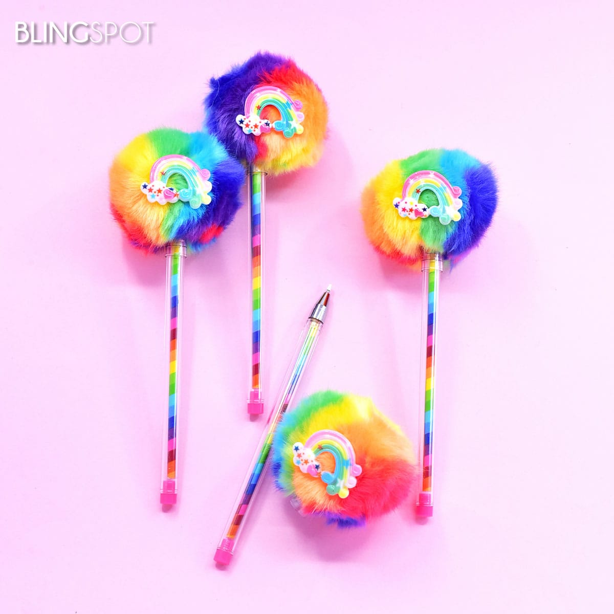 Stripe &amp; Rainbow Fluff - Gel Pen